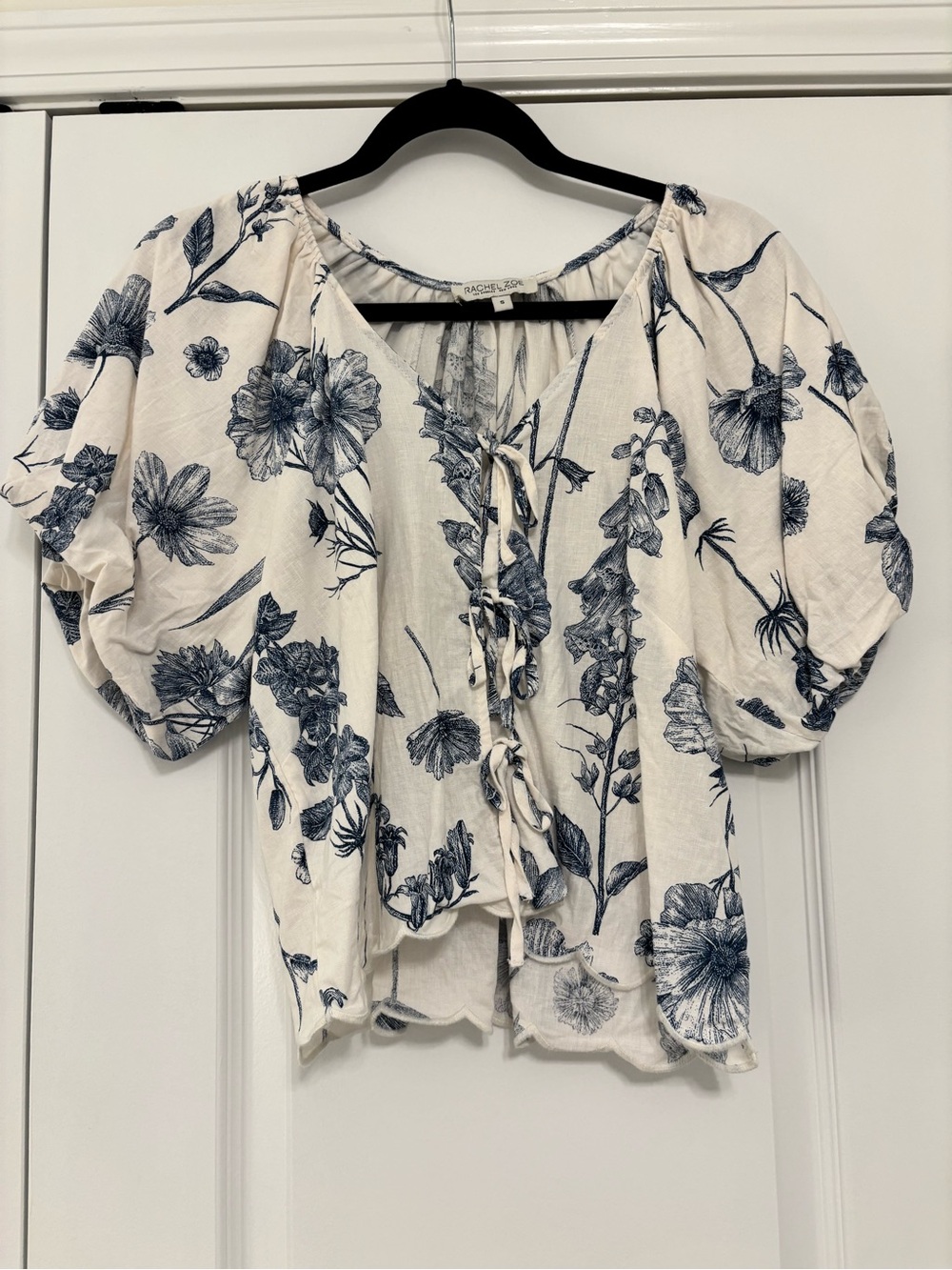 Rachel Zoe Cream Blouse with Blue Floral Print